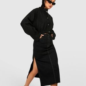 Side split midi denim skirt